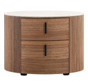 Chelton - Contemporary White Ceramic & Walnut Oval Nightstand