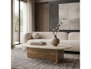 Chisholm - Modern Travertine Marble + Wood Freeform Coffee Table