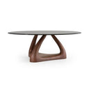 Christy - Mid-Century Modern Grey Glass + Walnut Oval Dining Table