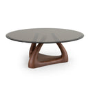 Christy - Mid-Century Modern Grey Glass + Walnut Round Coffee Table
