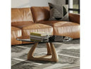 Christy - Mid-Century Modern Grey Glass + Walnut Round Coffee Table