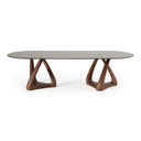 Christy - Mid-Century Modern Grey Glass + Walnut Oval Dining Table