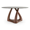 Christy - Mid-Century Modern Grey Glass + Walnut Round Dining Table