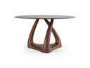 Christy - Mid-Century Modern Grey Glass + Walnut Round Dining Table