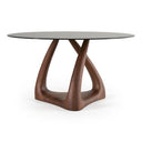 Christy - Mid-Century Modern Grey Glass + Walnut Round Dining Table