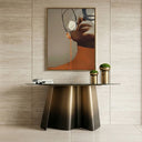 Clifford - Contemporary White Ceramic + Brushed Bronze Console Table