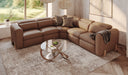 Conrad - Modern Brown Leather Sectional Sofa with 3 Recliners