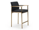 Custer - Modern Black Vegan Leather + Brass Counter Chair