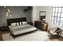 Dali Mid-Century Grey Fabric & Walnut Bed