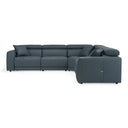 Dalton - Modern Italian Blue Leather Sectional Sofa + Recliners