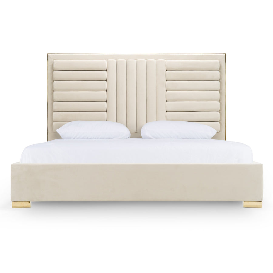 Daystar - Modern Beige Velvet & Gold Bed