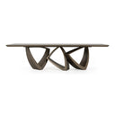 Dollemore - Modern Faux Travertine Ceramic + Antique Brass Dining Table