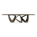 Dollemore - Modern Faux Travertine Ceramic + Antique Brass Dining Table
