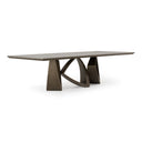 Dollemore - Modern Faux Travertine Ceramic + Antique Brass Dining Table