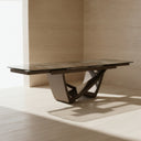 Dunster - Contemporary Beige Ceramic + Metallic Grey Extendable Dining Table