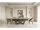 Dunster - Contemporary Beige Ceramic + Metallic Grey Extendable Dining Table