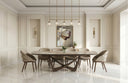 Dunster - Contemporary Beige Ceramic + Metallic Grey Extendable Dining Table