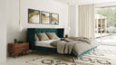 durango modern green fabric & walnut bed