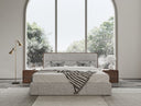 dustin - modern grey fabric & walnut trimmed bed