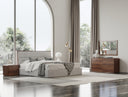 Dustin - Modern Grey Fabric & Walnut Trimmed Bedroom Set