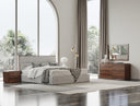 dustin - modern grey fabric & walnut trimmed bed