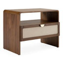 Harris + Emilio - Modern Off-White Fabric + Burlap + Walnut 4-Piece Bedroom Set
