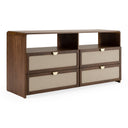 harris + emilio - modern brown fabric + burlap + walnut 4-piece bedroom set