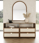 Emilio - Modern Beige Fabric + Burlap + Walnut 4-Piece Bedroom Set