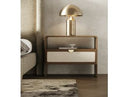 Emilio - Modern Natural Burlap + Walnut Nightstand