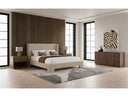 Emilio + Roma - Modern Beige Fabric + Walnut 4-Piece Bedroom Set
