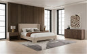 Emilio + Roma - Modern Beige Fabric + Walnut 4-Piece Bedroom Set