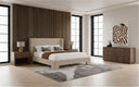 Emilio + Roma - Modern Beige Fabric + Walnut 4-Piece Bedroom Set