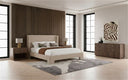 Emilio + Roma - Modern Beige Fabric + Walnut 4-Piece Bedroom Set