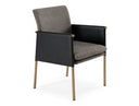 Engel - Modern Dark Grey Vegan Leather + Grey Fabric + Antique Brass Dining Chair