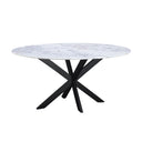 Malibu 70" Oval Dining Table in Satvario White Marble  with Black Base