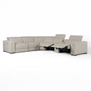 Frazier - Modern Light Grey Leather Sectional Sofa with 3 Recliners + Console