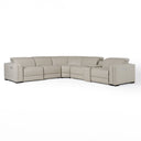Frazier - Modern Light Grey Leather Sectional Sofa with 3 Recliners + Console