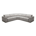 Frazier - Modern Light Grey Leather Sectional Sofa with 3 Recliners