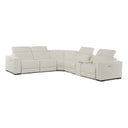 Frazier - Modern White Leather Sectional Sofa with 3 Recliners + Console