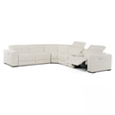 Frazier - Modern White Leather Sectional Sofa with 3 Recliners + Console