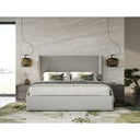 Byrne + Asus - Modern Grey Fabric + Elm Grey Bed & 2 Nightstands
