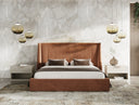 Roma + Lago - Modern Burnt Orange Velvet + Faux Travertine 4-Piece Bedroom Set
