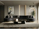 Frontier - Glam Black Fabric Curved Sectional Sofa with Grey Pillows