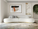 Frontier - Glam White Fabric Curved Sectional Sofa with Beige Pillows