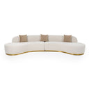 Frontier - Glam Beige Fabric Curved Sectional Sofa with Beige Pillows