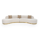 Frontier - Glam Beige Fabric Curved Sectional Sofa with Beige Pillows