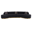 Frontier - Glam Black Fabric Curved Sectional Sofa with Grey Pillows