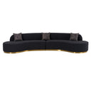 Frontier - Glam Black Fabric Curved Sectional Sofa with Grey Pillows