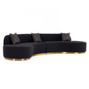 Frontier - Glam Black Fabric Curved Sectional Sofa with Grey Pillows