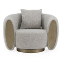 Glimpse - Modern White & Brown Fabric + Antique Brass Swivel Accent Chair